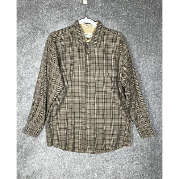 ORVIS Button Up Shirt Mens Size Medium Long Sleeve Brown Plaid Pocket - Picture 1 of 8